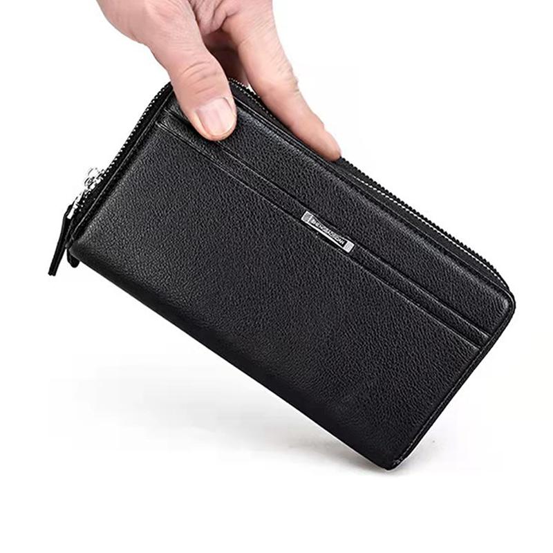 Multi Slot Men'S Handbag Mens Wallet Long Purse Leather Double Zipper Large Capacity Business Handbag Card Case Gift For Men