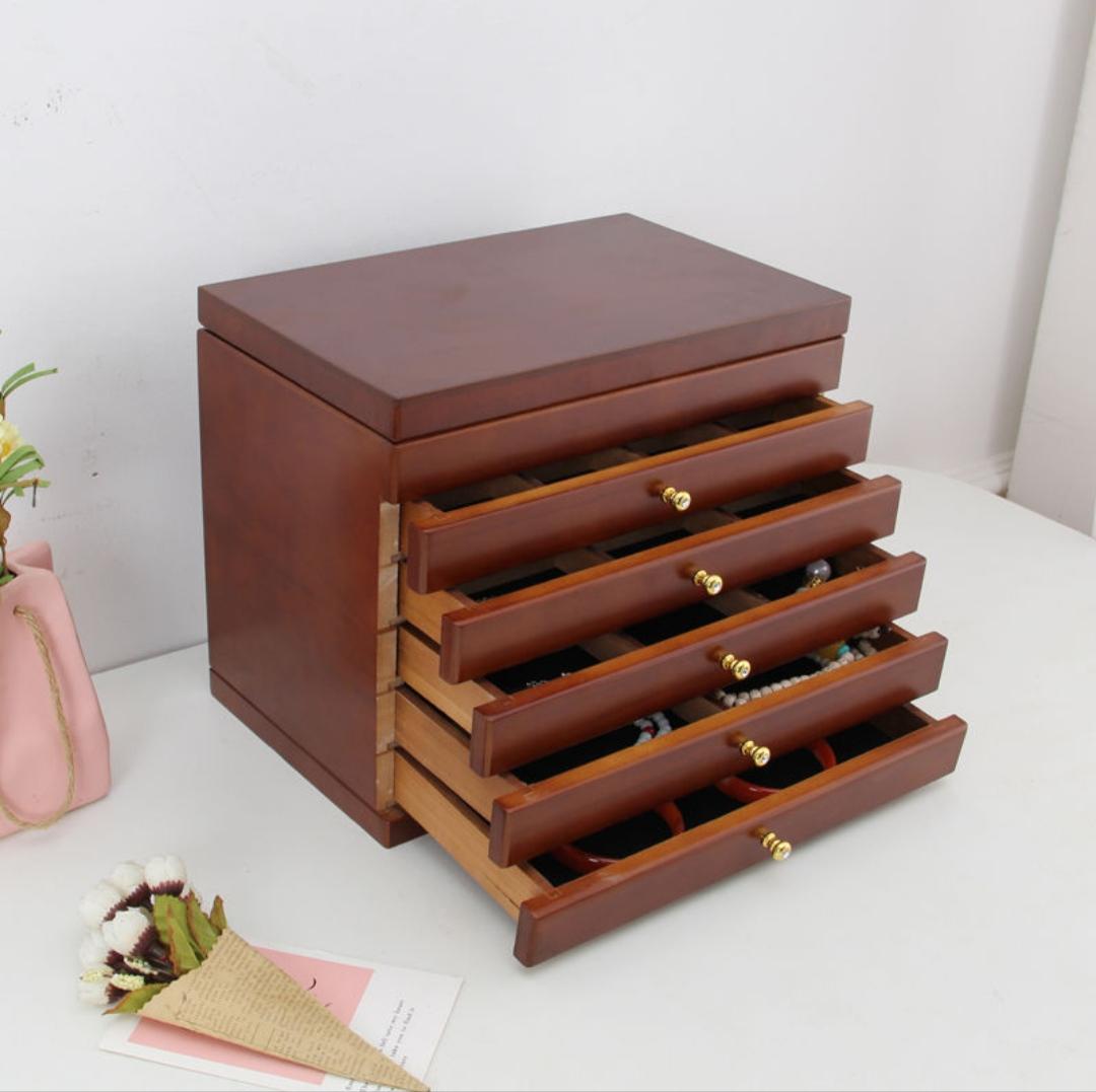 

Изысканная многослойная шкатулка для украшений из массива дерева с зеркалом - Японский стиль, легкая роскошь, выдвижной ящик для хранения