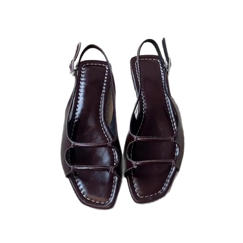 Sheepskin~ Flat open-toed one-word sandals women's summer wear simple vacation seaside beach cool slippers