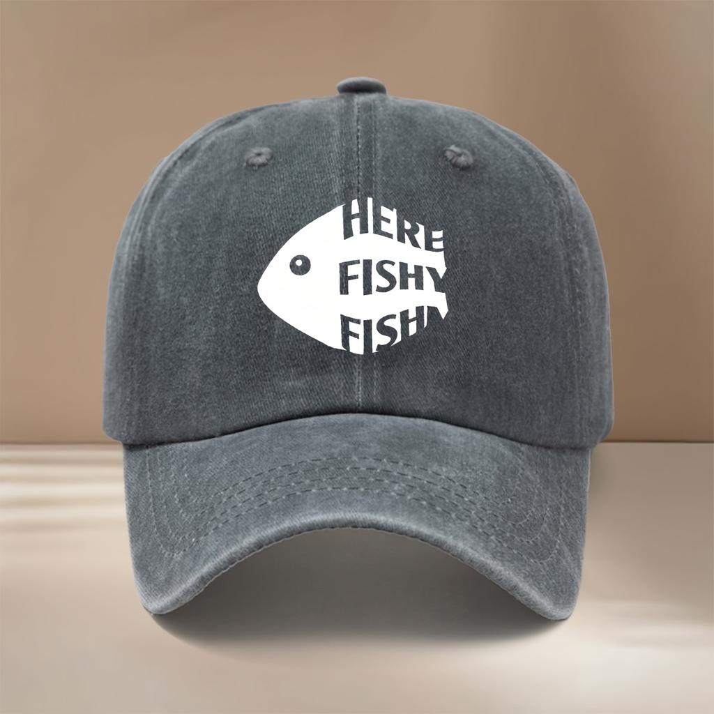 White Fish FISH Text Pattern Baseball Cap Casual HipHop Unisex Curved Brim Hat Comfortable Lightweight Visor with Textured Fe
