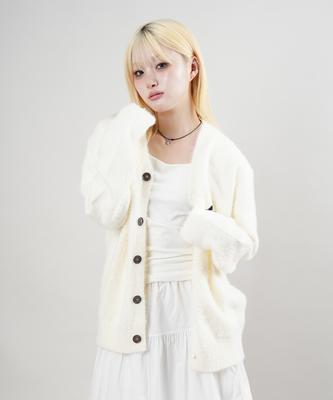 Starryeyed Angora Fur Knit Cardigan (Ivory)