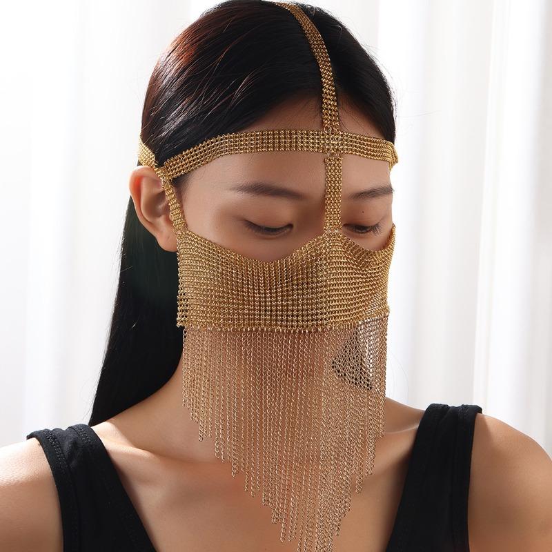Meier Nightclub stage party performance chain tassel mask fashionsexy glossy surface chain золотой