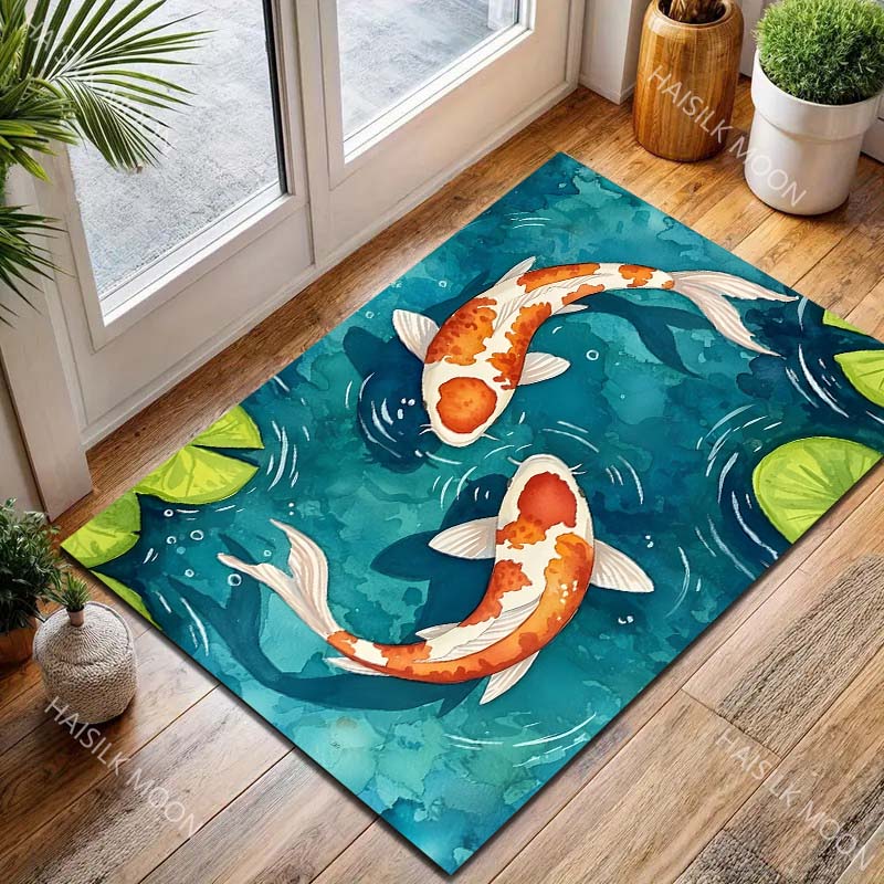 Multiple Sizes Koi Swimming In Pond Carpet for Living Room Bedroom Sofa Home Decor Rus Non-slip Floor Mat Luxury Gift