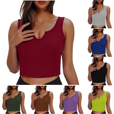 Women's Summer Fashion Slim Small V-Neck Ribbed Work Back Sleeveless Tank Top