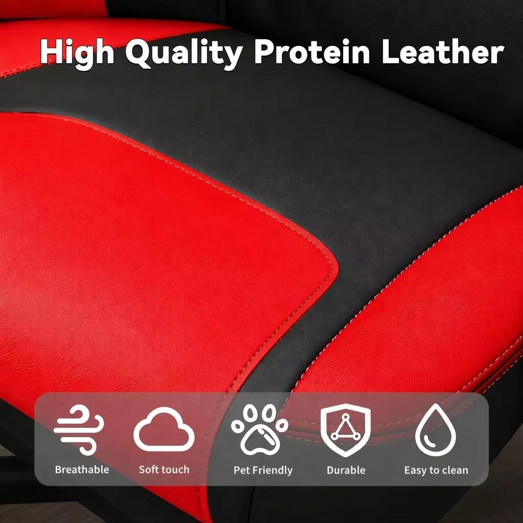 Ergonomic Gaming Chair in Black-Red, Equipped with a Retractable Footrest and a Double Cushion for the Lumbar Area – Home Office and Relaxation Breaks