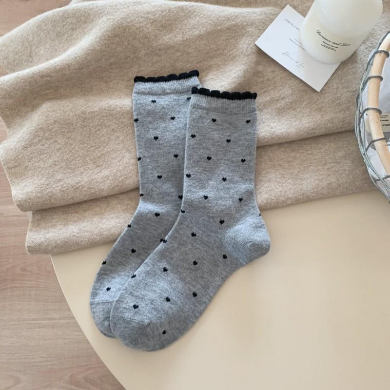 Womens Warm Wool Blend Mid-Calf Socks With Polka Dot Soft Cozy Crew Winter Fall