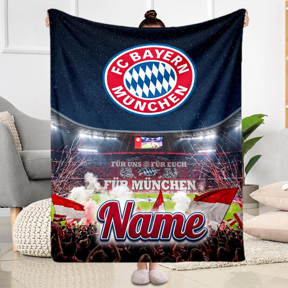 Bayern Munich Soccer Poster Customize Text Blanket Cozy Personalized Blanket Comfortable Suitable for Home Decor Sofa Chair Picnics