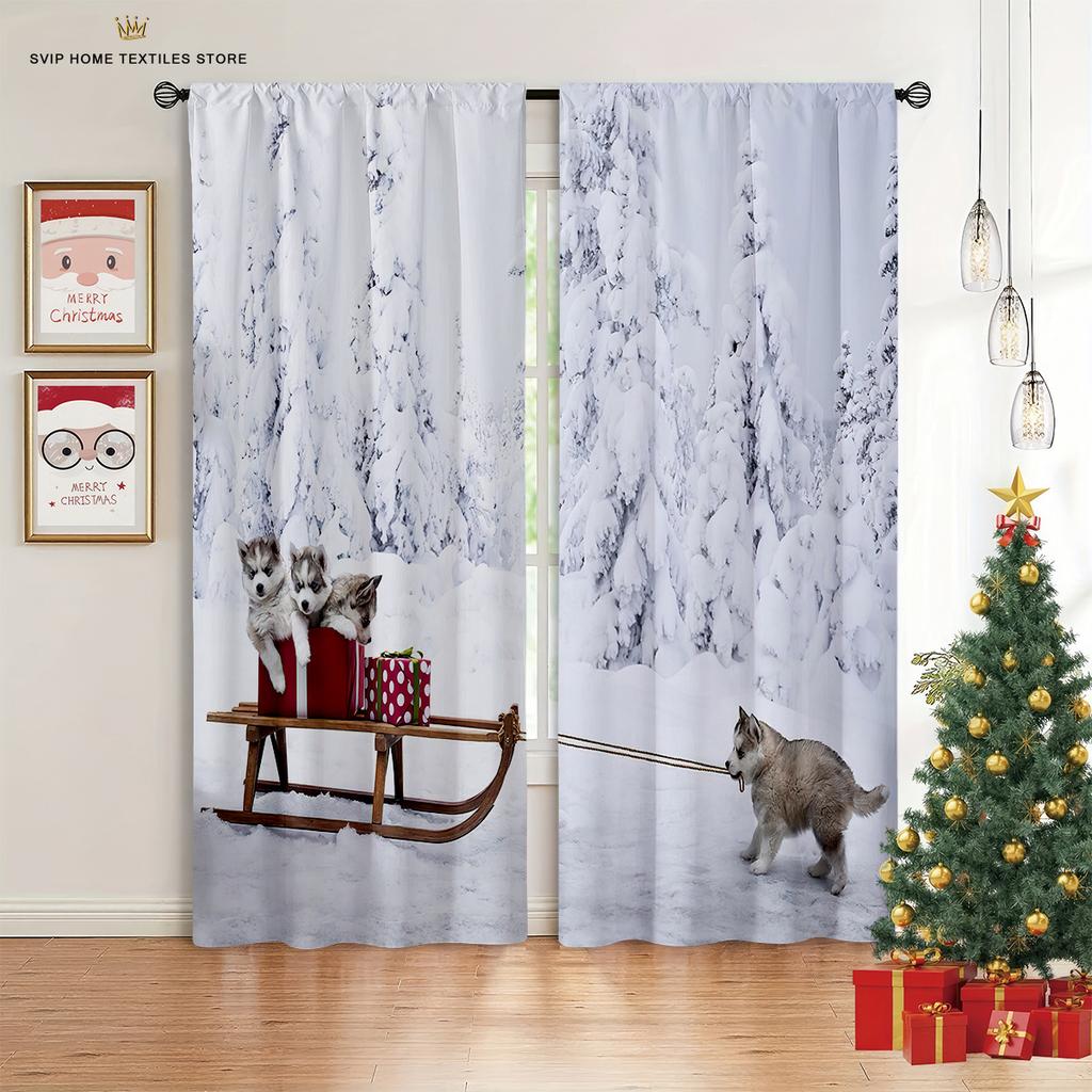 2pcs Cute Pink Snowman 3d Printed Curtains Bedroom Dining Room Christmas Party Decoration Curtains Easy To Wash And Care