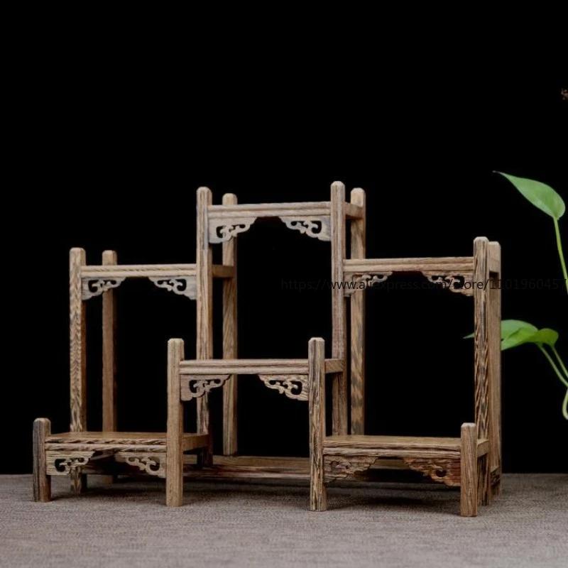 Chinese Kung Fu Tea Pot Crafts Display Holder Shelves Teapot Tea Set Wood Carving Display Stand Decoration Home Tea Accessories