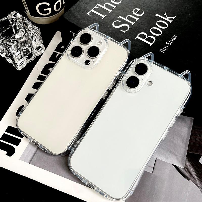 Shockproof Airbag Phone Case Cat Ears For iPhone 17 Air 16 Plus 15 14 13 12 11 Pro Max X XS XR 7 8 SE 2022 2020 Transparent Protective Cover For Women