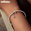 WOSTU 925 Silver Love Heart Silicone Safety Chain Butterfly Angel Wing Link Charm Fir Original Bracelet DIY Jewelry