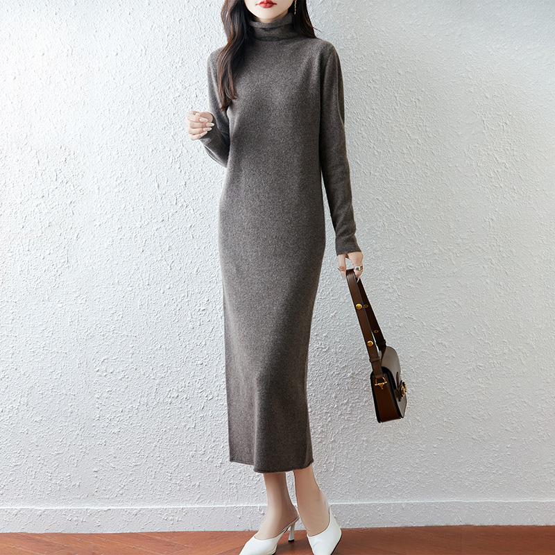 Women Sweater Dress 100% Wool TIDENOVEL Turtleneck Knit Long Pullover Winter Jumpers Wool Long Dress Female