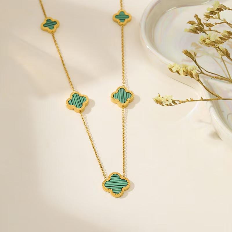 Stainless Steel Clover Necklace with Five Flowers and Four Leaves, Waterproof, Sweat Proof, High-end and Non Fading Jewelry