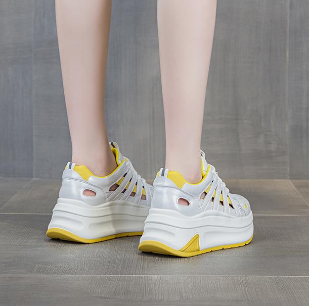 Fashion 7CM Women Spring Summer Air Mesh Shoes Mules Shoes Hollow Chunky Sneaker Slides Sandals Platform Wedge Microfiber Platform Wedge