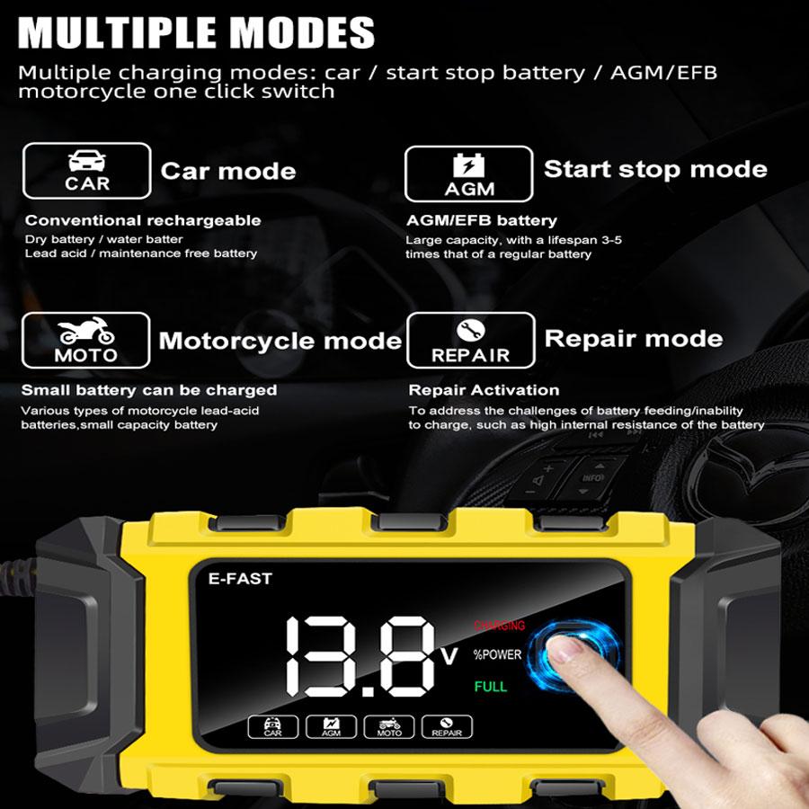 E-FAST Car Battery Charger Motorcycle Battery Charger 12V 6A Smart Charger Energy Charger