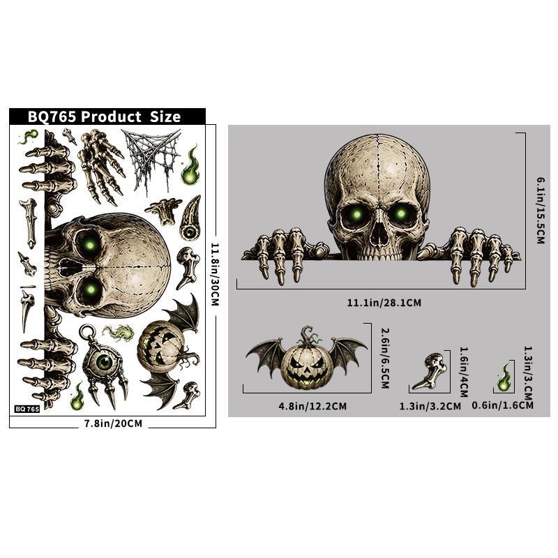 Halloween Stickers Skull Glass Stickers Halloween Party Supplies Horror Vibe Static Stickers
