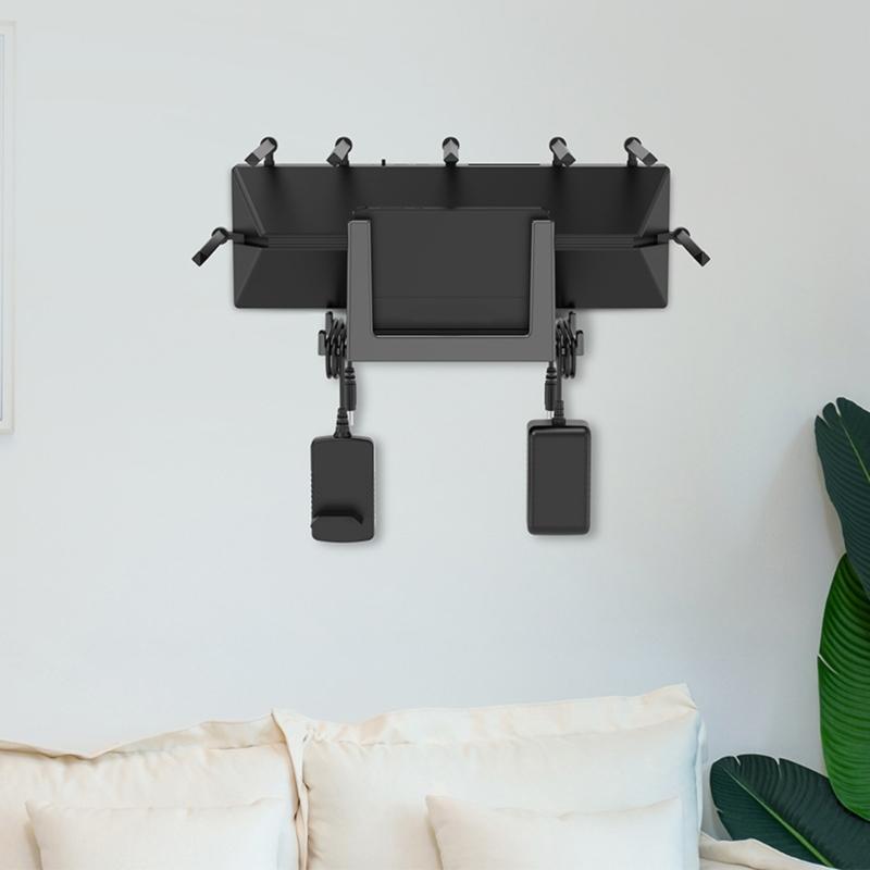 Universal Wall Mount Shelf For Routers Modems TVs Boxes Holds Devices Up To 45mm Thick With Cable Management Hooks