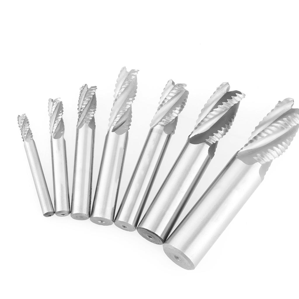 7pcsset 4 Flutes 620mm HSS End Mill Router Bit Roughing Chipbreaker Milling Cutter