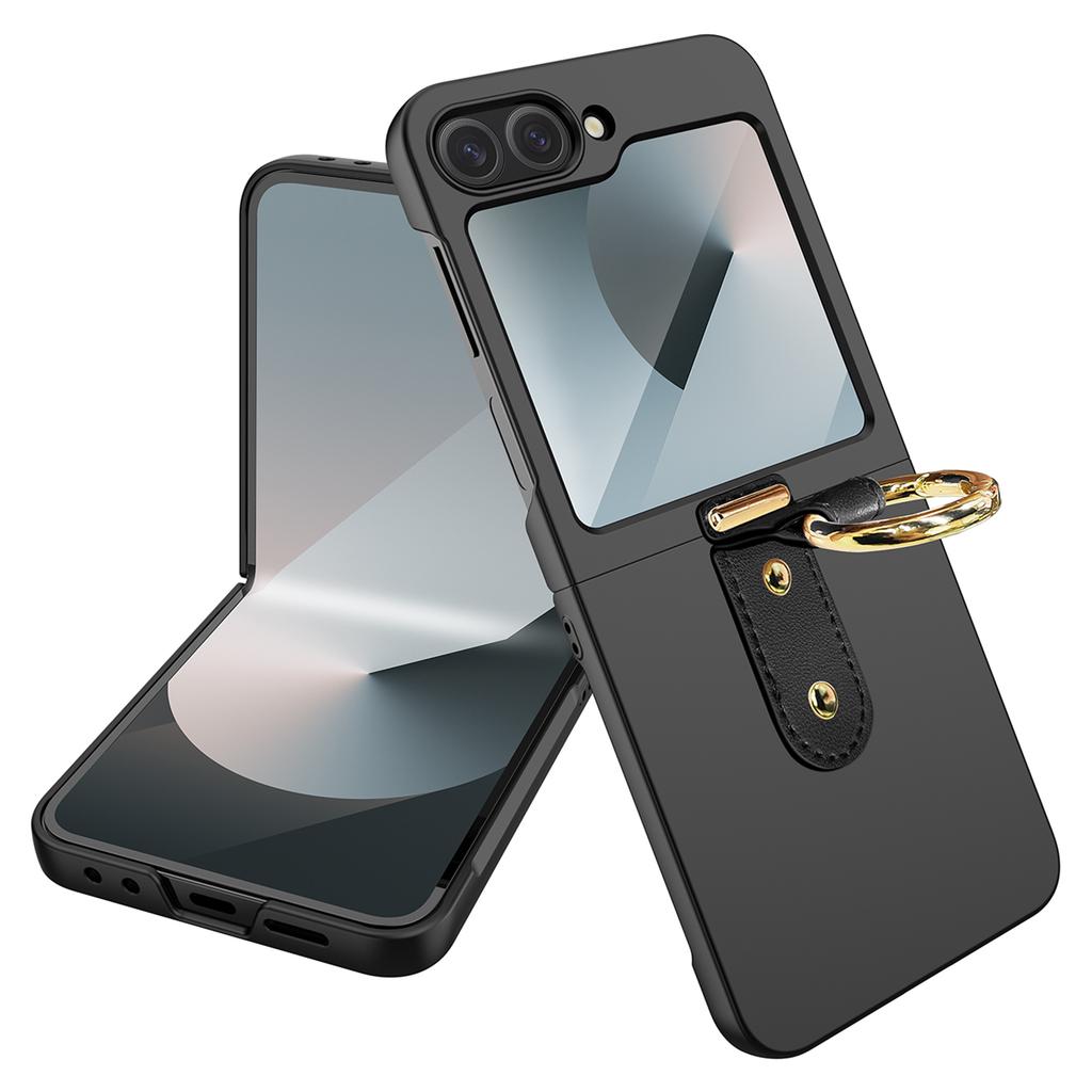 For Samsung Galaxy Z Flip7 FE 5G/Z Flip6 5G Case Skin-Touch Ring Holder Kickstand PC Phone Cover with Rear Screen Film