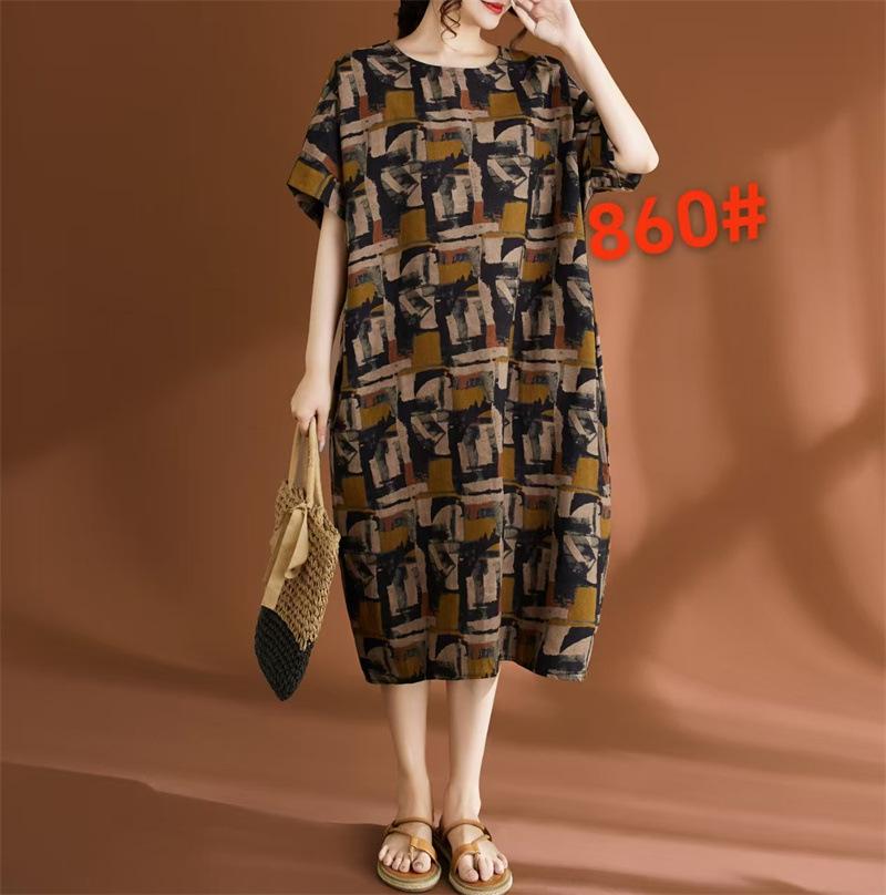 Real Shot 2026 Summer New Large Size Women's Clothing Fat MM Linen Cotton Linen Retro Literary Ethnic Style Casual Dress