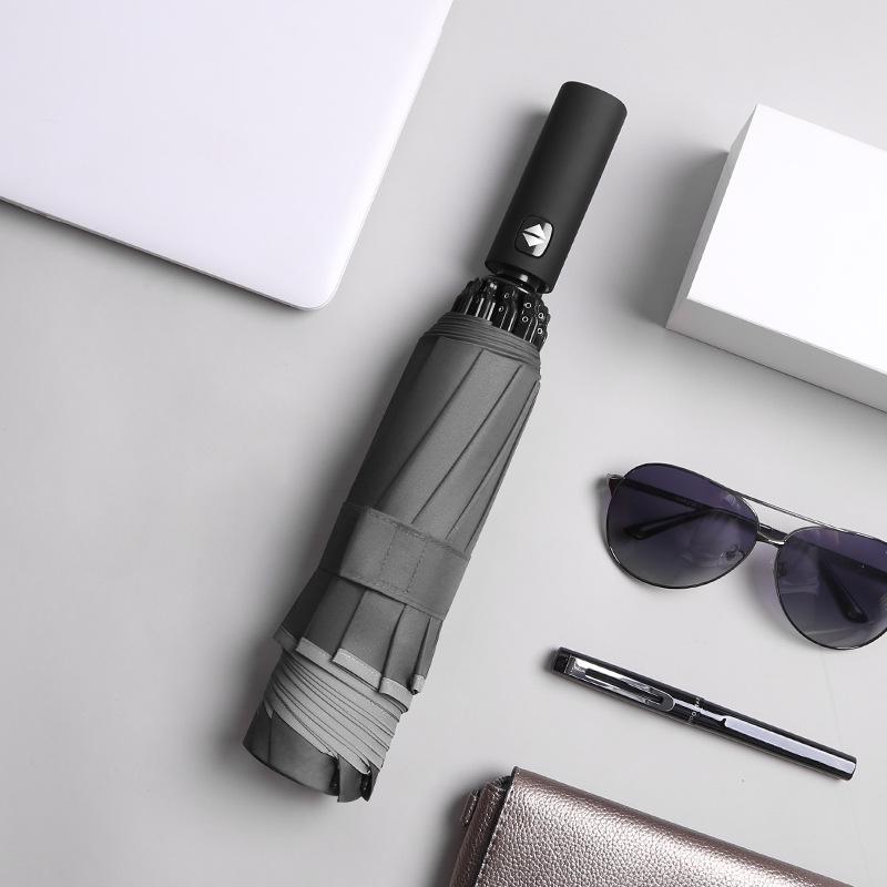Tri-fold Automatic Reverse Umbrella, Hemming Reflective LED Umbrella Can Be Added