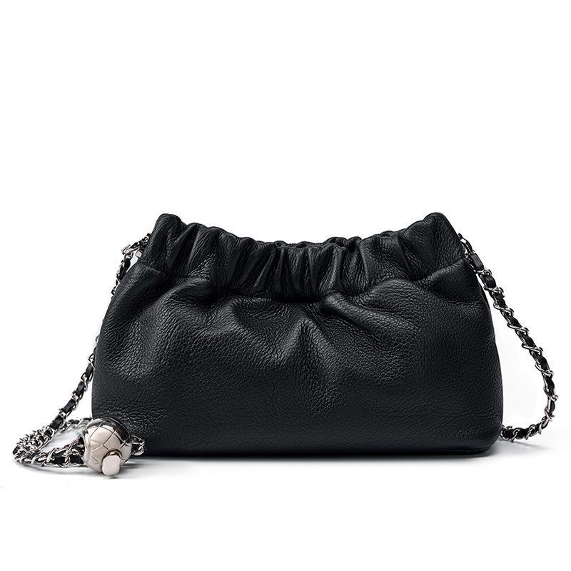 2024 Women's Cloud Pleated Leather Shoulder Bag with Gold Ball Chain