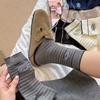 Striped Embroidered Letter Boneless Textured Cotton Mid-calf Socks for Casual Sports Women