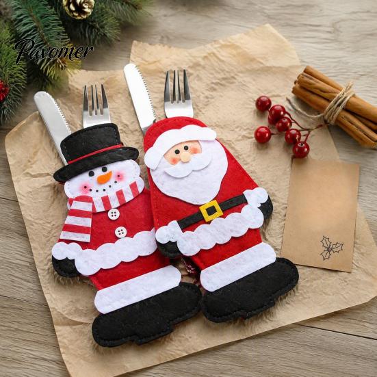 Christmas Tableware Decor Cutlery Holder Pockets, Santa Snowman Reindeer Bags, Pouch for Parties Bags Spoon Knife Fork, Xmas Party Dinner Table