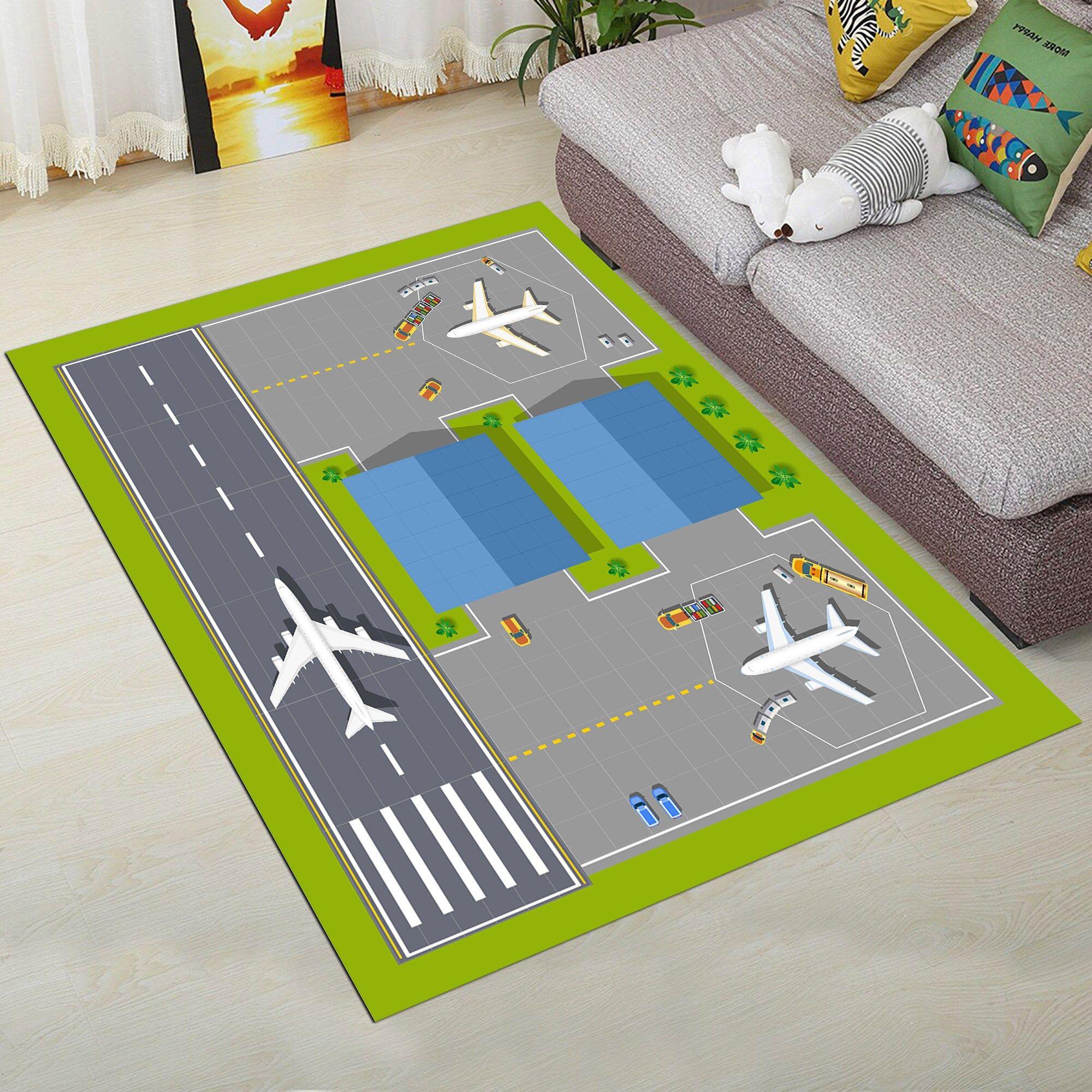 

Children Playing Games Carpets Airplane Runways Terminal Building Patterns Floor Mats Bedrooms Winter Warm Non Slip Mats 80x120cm