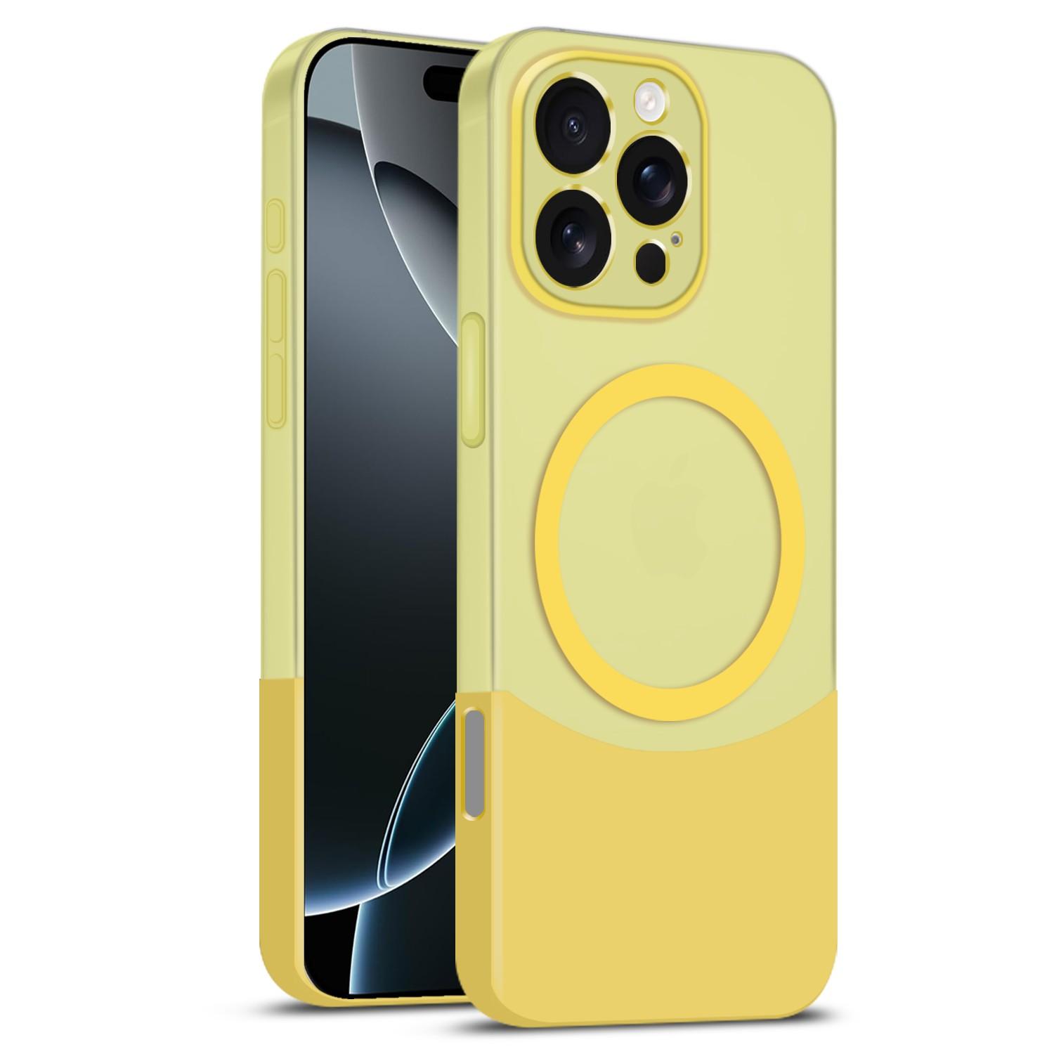 

For iPhone 16 Pro Max Case Compatible with MagSafe Splicing Color Drop-Proof PC Phone Cover Yellow