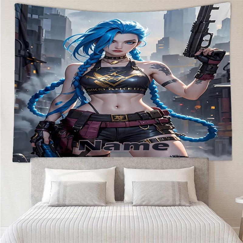 Custom Name Jinx Print Tapestry, Backdrop, Easy Setup, Ideal for Bedroom, Office & Living Room, with Aesthetic Wall Hanging Decor.