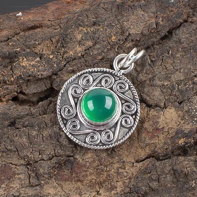 Groene Onyx Hanger Handgemaakte Edelsteen Sieraden, 925 Massief Sterling Zilveren Hanger Uniek Design Sieraden