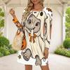 Women Plus Size Round Neck Long Sleeve Halloween Sloth Printed White A Line Dress