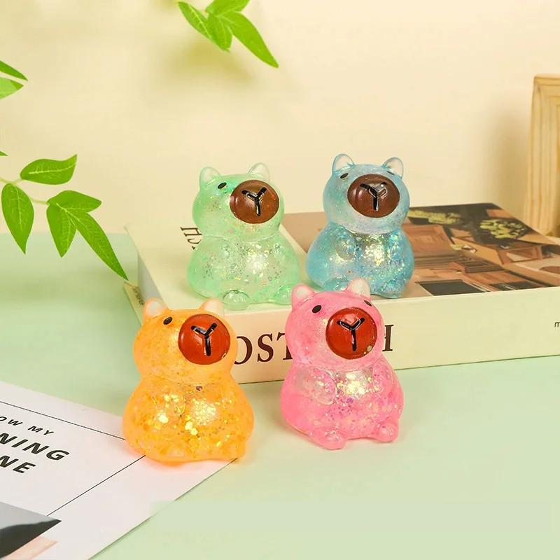 Cartoon Capybara Fidget Toy Soft Maltose Squishy Capybara Glitter Squeeze Low Rebound Stress Ball For Adhd Adults Antistress Toy