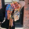 Korean Version of Autumn and Winter Rainbow Plaid Imitation Cashmere Scarf for Female Students Couple Mohair Warm Scarf Long Shawl