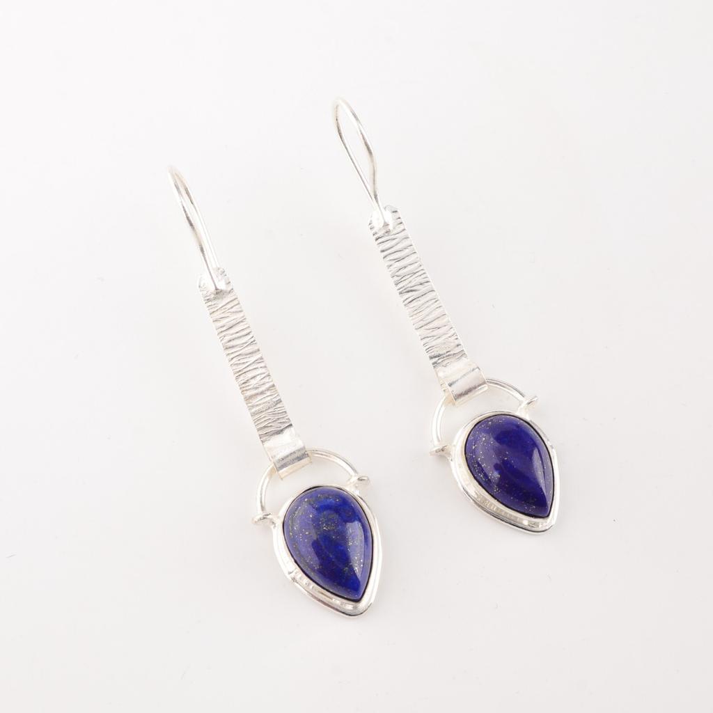 Lapis Lazuli Gemstone 925 Sterling Silver Handmade Earrings 2.3" New Year Gift EE-166-20