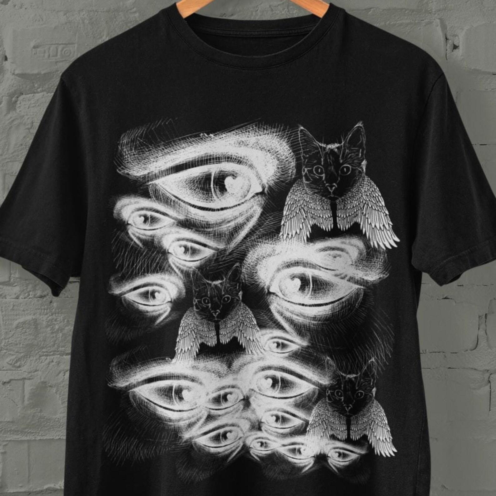 Grunge Clothing Cat Eyes Angel,Shirt,Alt Clothing,Mall Goth,Trad Goth,Strange Unique Gifts,Pastel Goth,Goth Shirt,Dark Academia Weird Shirt 2XL