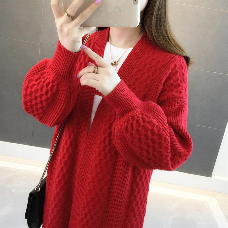 Women's Sweater Cardigan Mid Length Autumn New Loose Korean Version Knitted Sweater Jacket