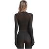 Womens Glossy Sheer Long Sleeve Top Slim Fit Stretchy Pullover Round Neck Nightclub Glamorous Clubwear