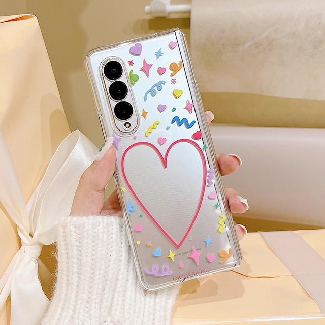 

Красочное сердце Purikura фоторамка с бусинами, браслет, плюшевый чехол с подвеской для телефона Samsung Galaxy Z Fold 3, жесткий прозрачный чехол For Samsung Z Fold 3