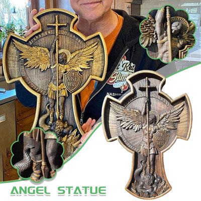 Folulus Archangel Michael Natural Wood Carved Religious Wooden Gift For H