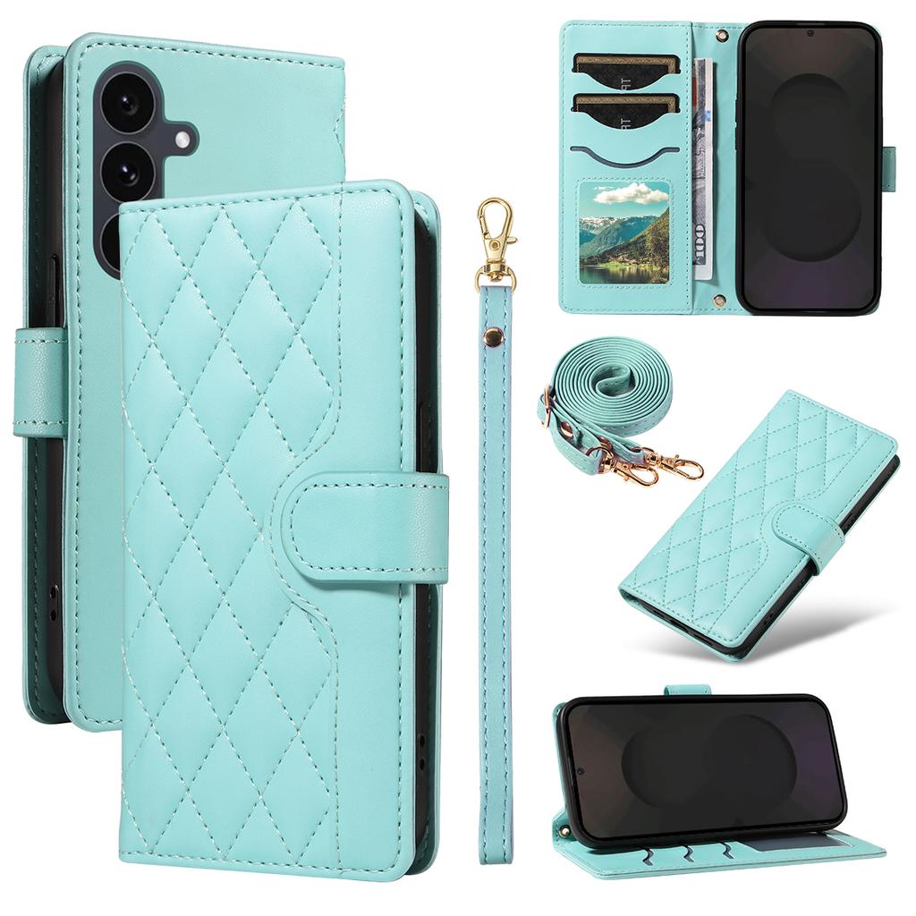 For Samsung Galaxy S25 FE Wallet Case Rhombus Leather Phone Cover with Strap