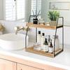 2 Tier Coffee Station Storage Organizer Wooden Spice Rack For Home Office Kitchen Counter Shelf Bathroom Makeup Storage Holder