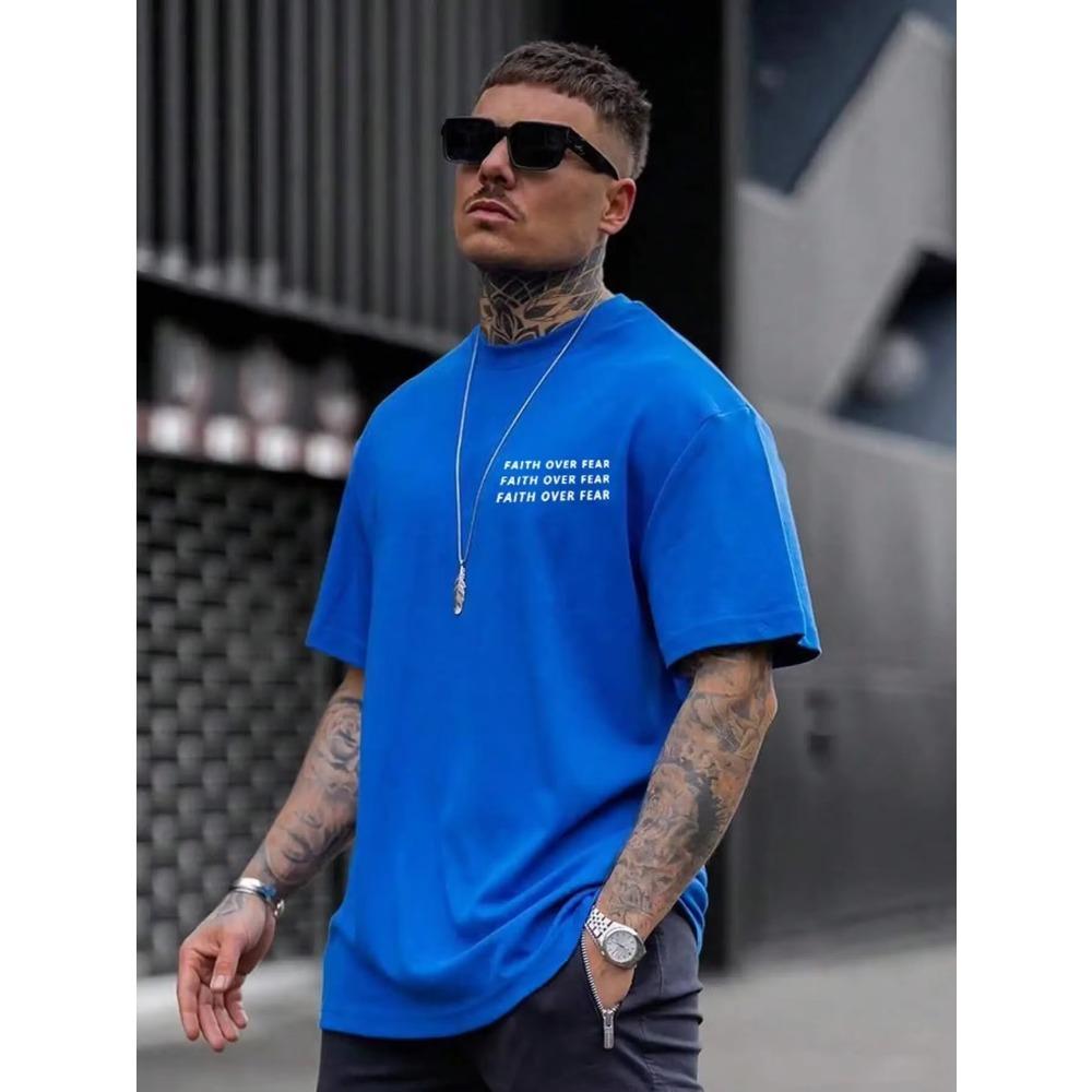 Faith Over Fear Positive Energy Letter Graphic Tshirts Men Fashion Cotton T-Shirts Summer Loose Tee Clothes Breathable Soft Tops