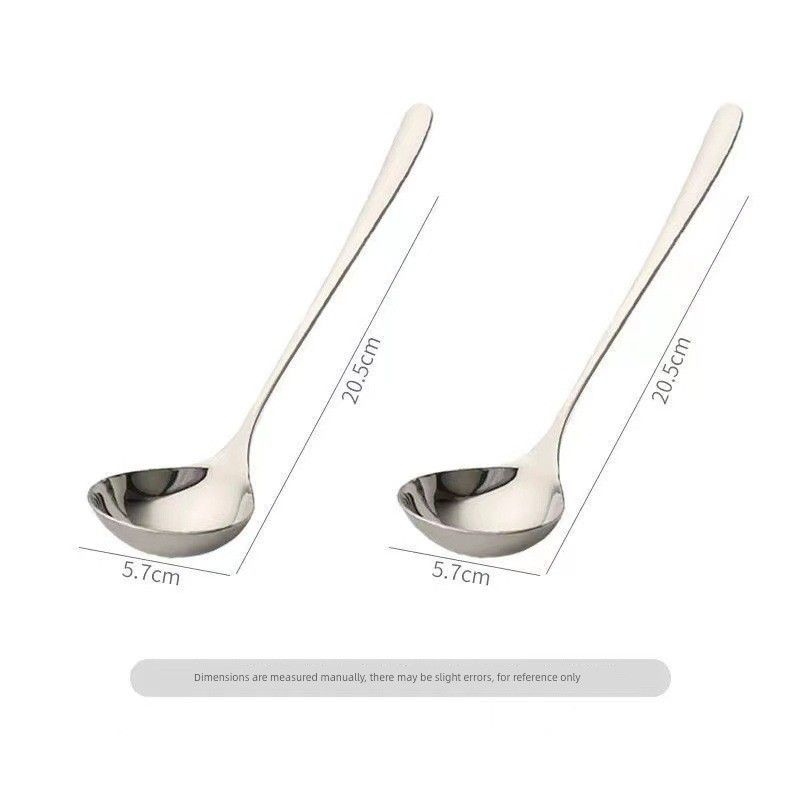 Good-looking Korean Style Thickened Big Head Spoon Popular Stainless Steel Spoon For Home Soup Hot Pot Spoon Long Handle Large Spoon 304 Food Grade [Pack of 2]
