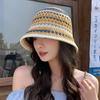 Stripe Knitted Bucket Hat Temperament Sun Protection Cap Fashion Fisherman Hat  Women