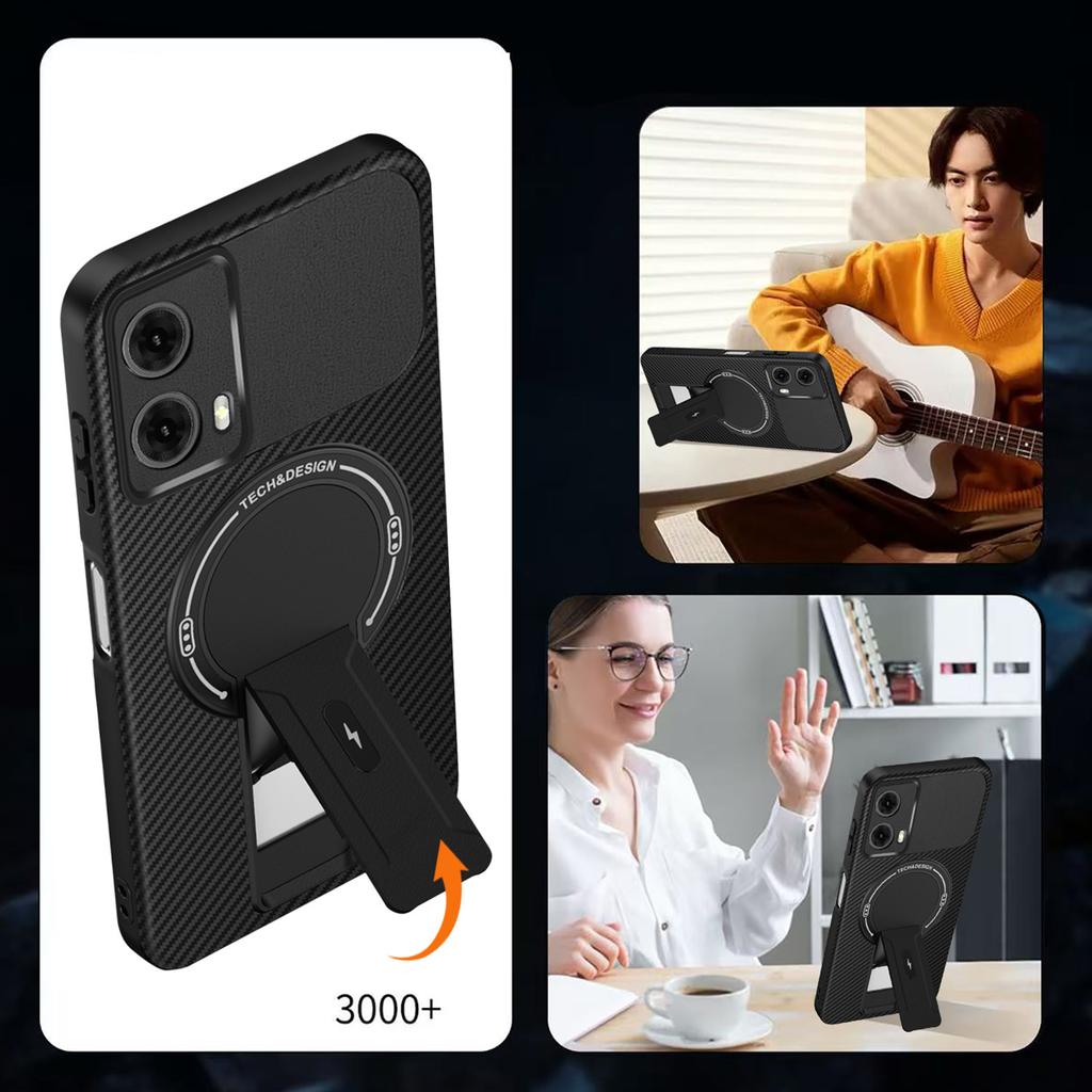 For Motorola Moto G35 5G Case Carbon Fiber Texture PC + TPU Phone Cover with Kickstand