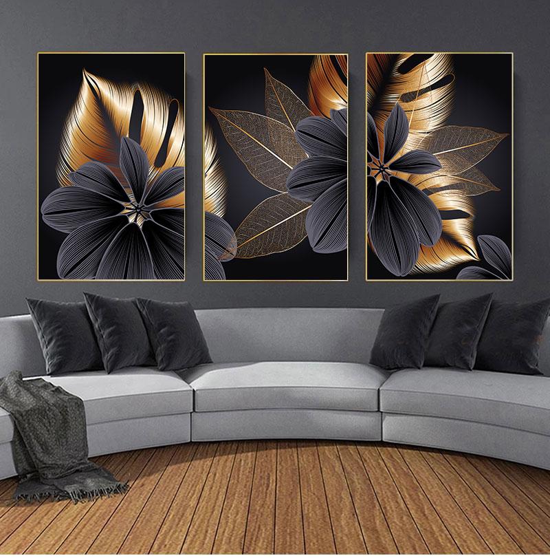 Art Painting Nordic Living Room Decoration Picture Black Golden Plant Leaf Canvas Poster Print Modern Home Decor Abstract Wall