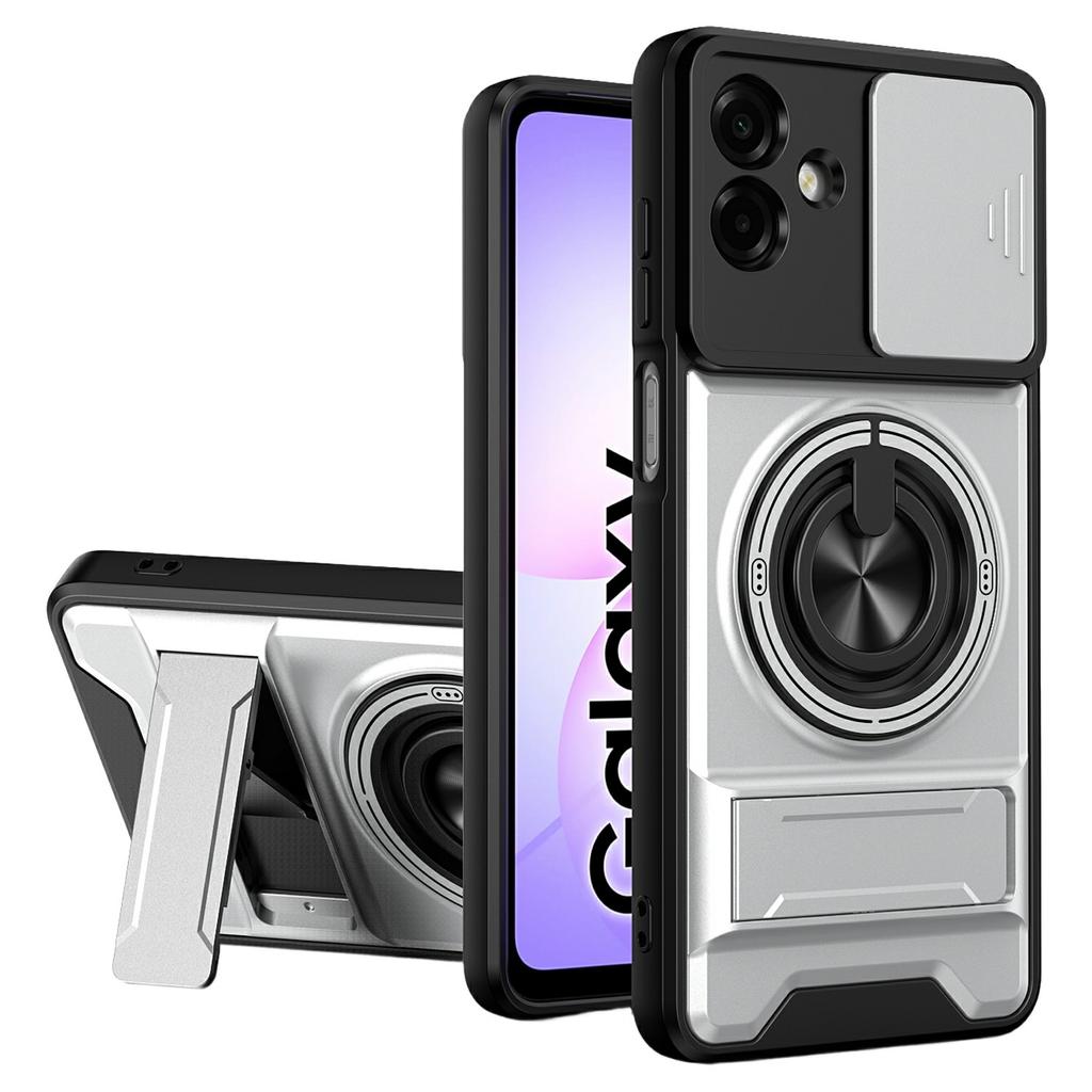 For Samsung Galaxy A07 4G Magnetic Case Ring Holder Foldable Kickstand TPU PC Phone Cover with Camera Lens Slider