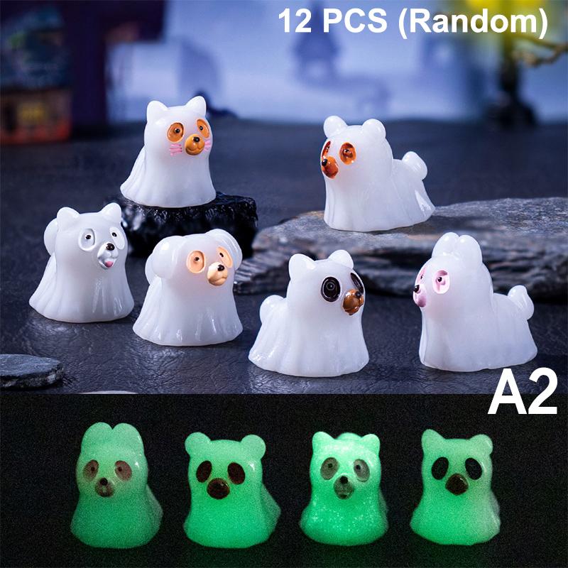 10-12pcs Halloween Resin Ghost Figures Luminous Pumpkin Ghost Ornaments Micro Landscape Desktop Decorations Party Gifts